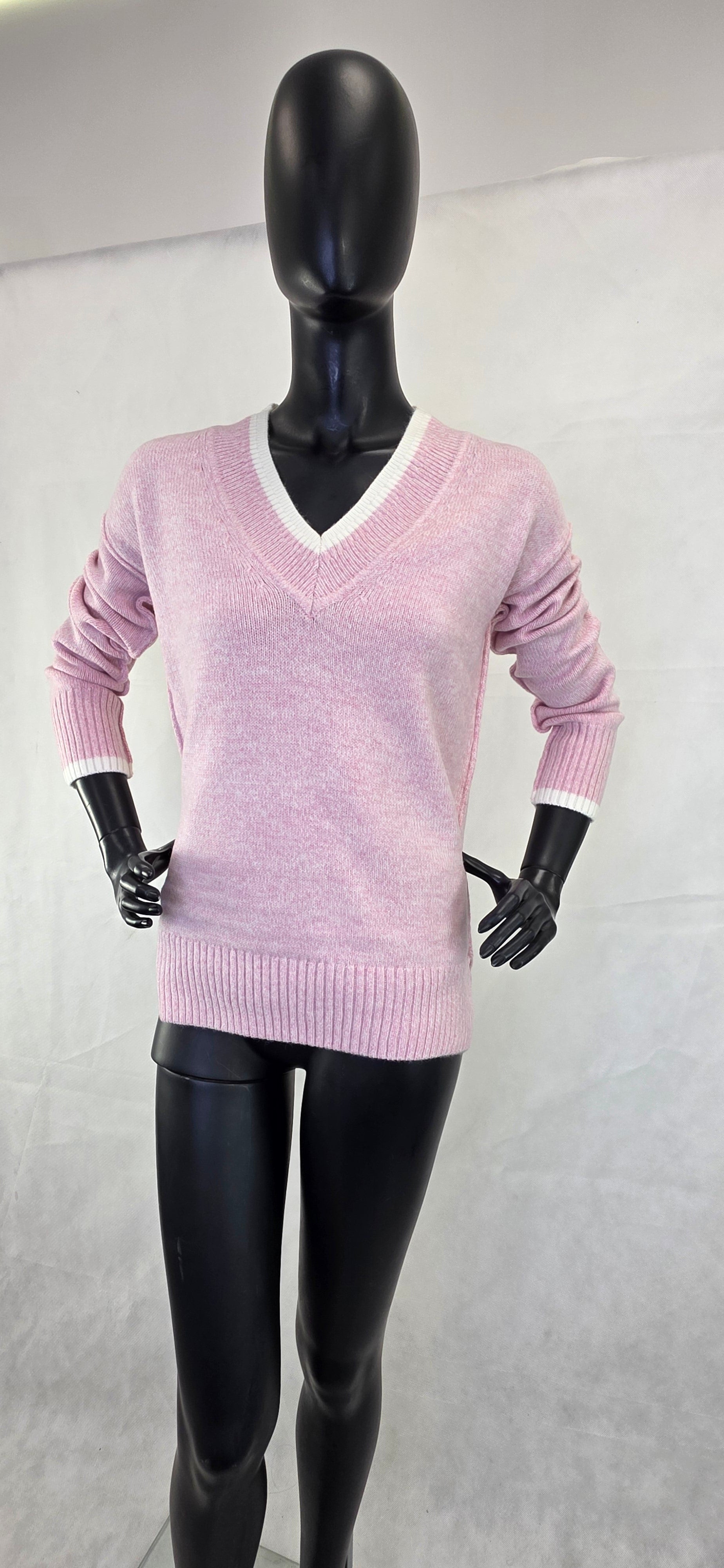 Ladies Long Sleeve V-Neck Jumper in Pink - Soft Knit Top for Women