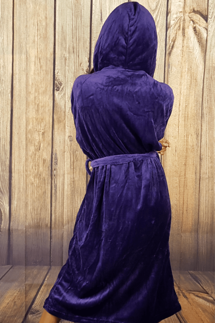 Ladies Hooded Premium Plush Dressing Gown Purple Damson