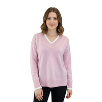Soft Pink Knit Jumper with V-Neck