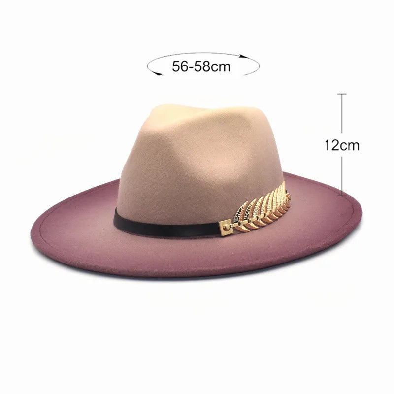 NEW!! Gradient Wide Brim Wool Felt Jazz Fedora Hats