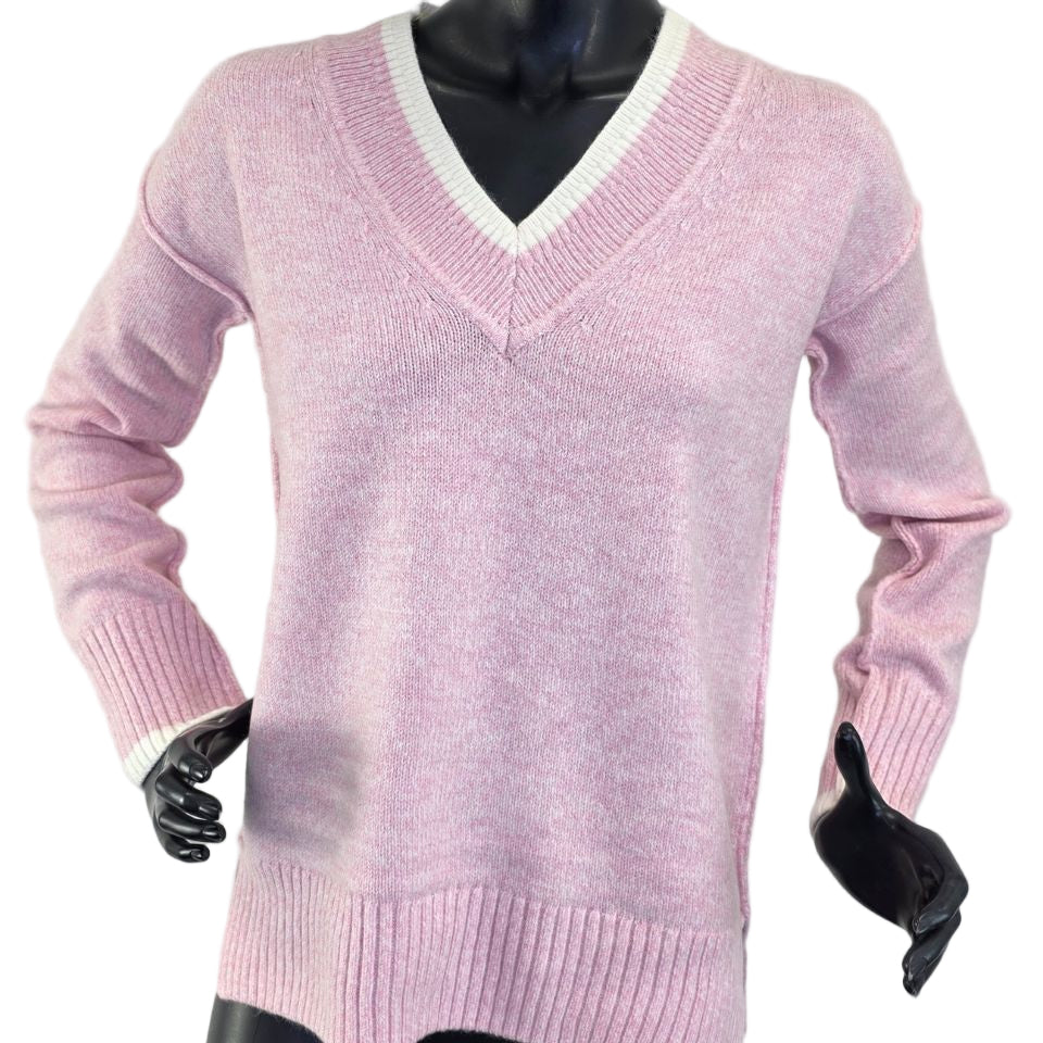 Soft Pink Knit Jumper with V-Neck
