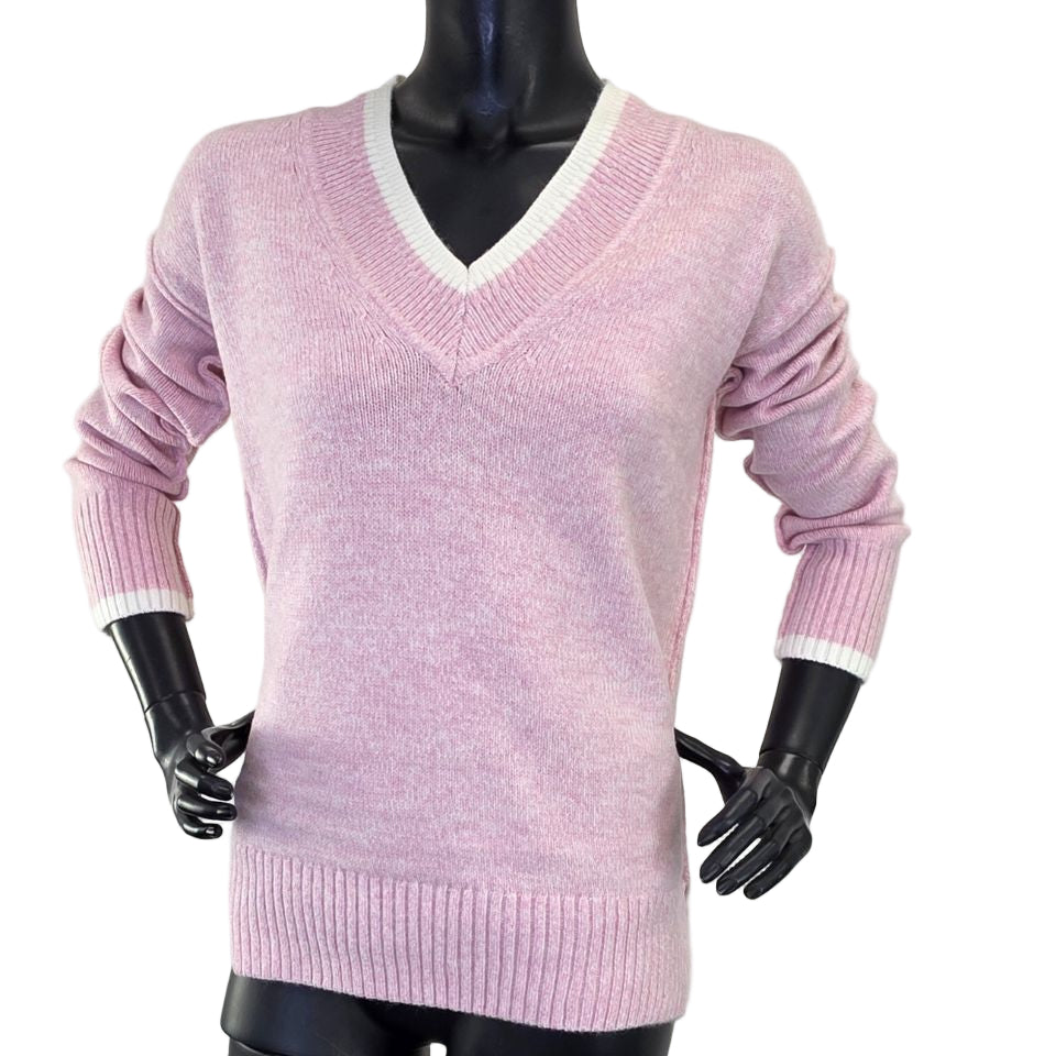 Soft Pink Knit Jumper with V-Neck