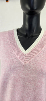 Ladies Long Sleeve V-Neck Jumper in Pink - Soft Knit Top for Women
