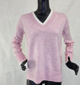 Ladies Long Sleeve V-Neck Jumper in Pink - Soft Knit Top for Women