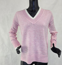 Ladies Long Sleeve V-Neck Jumper in Pink - Soft Knit Top for Women