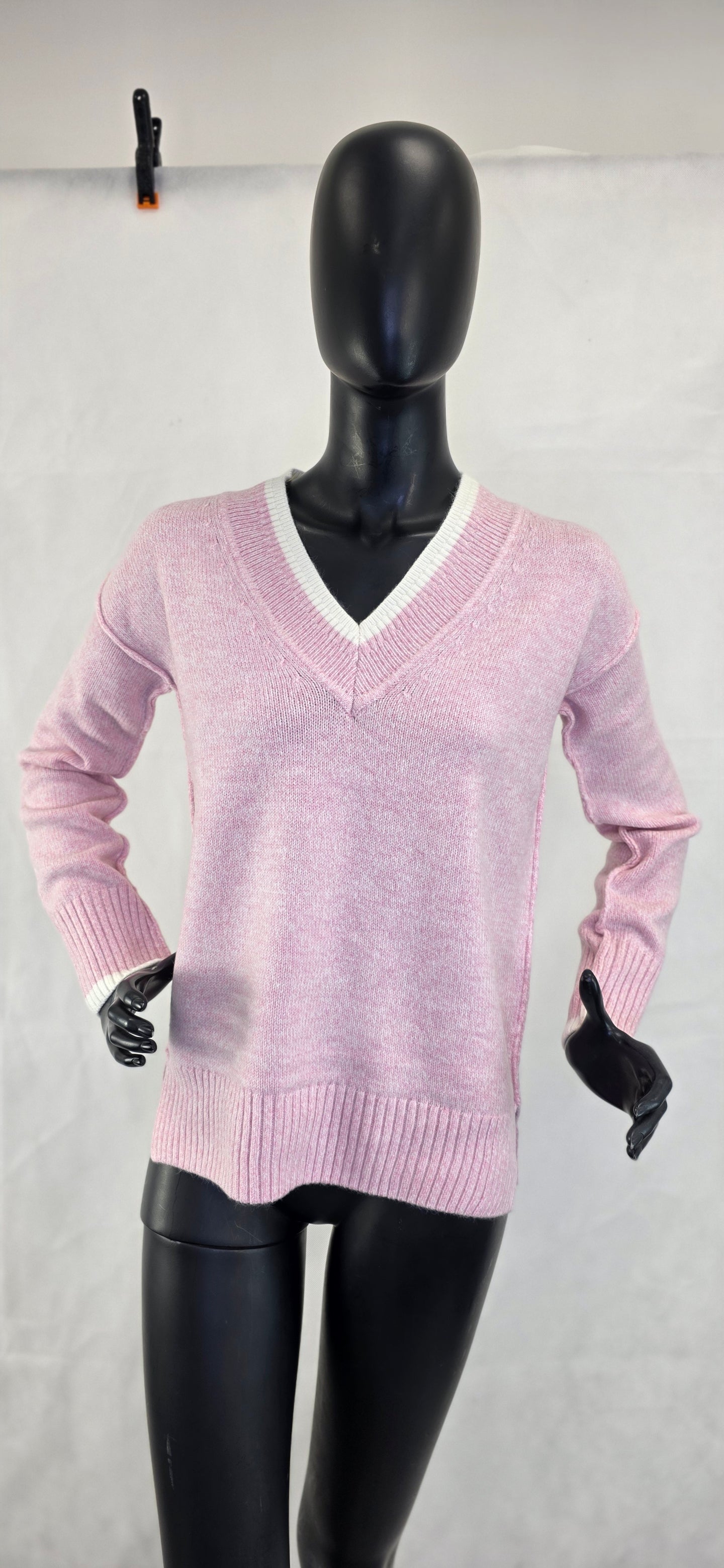 Ladies Long Sleeve V-Neck Jumper in Pink - Soft Knit Top for Women