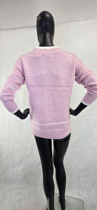 Ladies Long Sleeve V-Neck Jumper in Pink - Soft Knit Top for Women