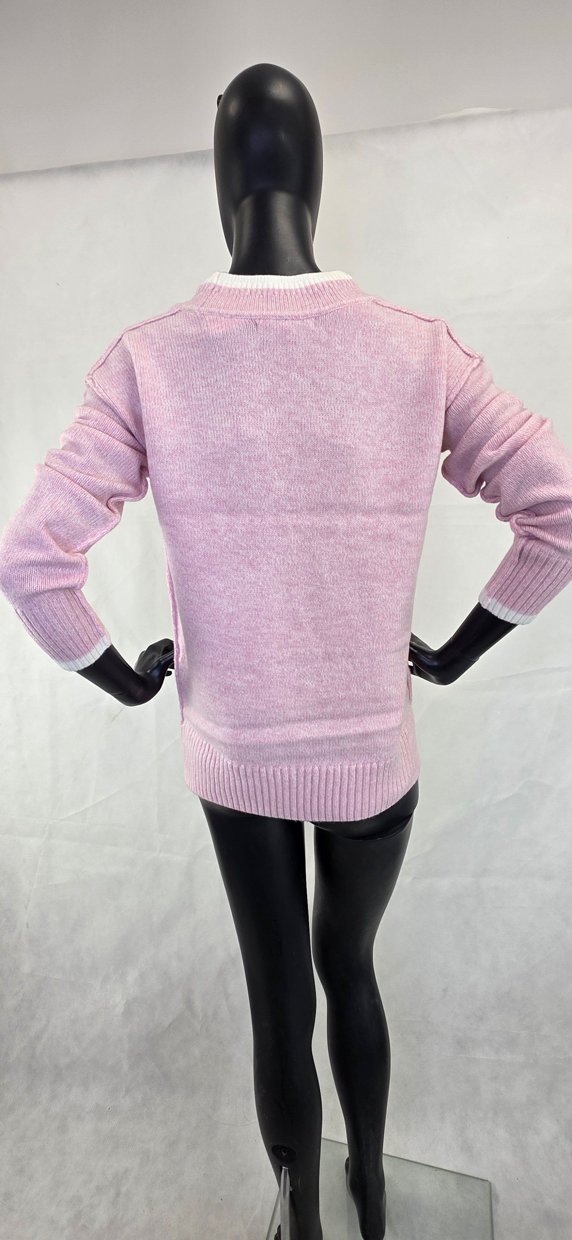 Ladies Long Sleeve V-Neck Jumper in Pink - Soft Knit Top for Women