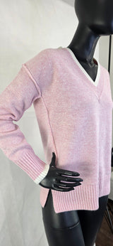 Ladies Long Sleeve V-Neck Jumper in Pink - Soft Knit Top for Women