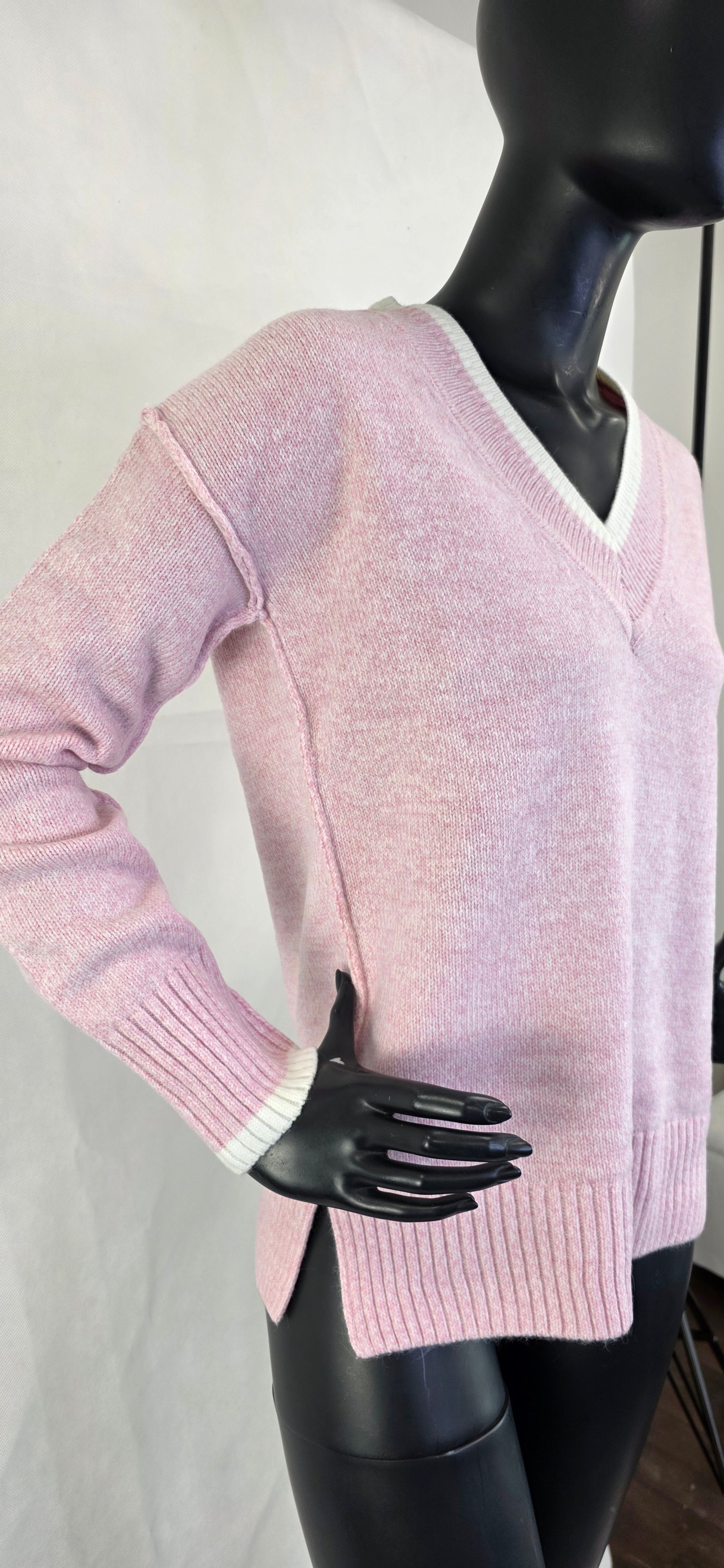 Ladies Long Sleeve V-Neck Jumper in Pink - Soft Knit Top for Women