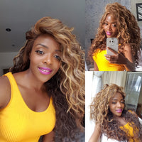 Sandy Long Curly Synthetic L Parting Lace Wig Mixed Colour