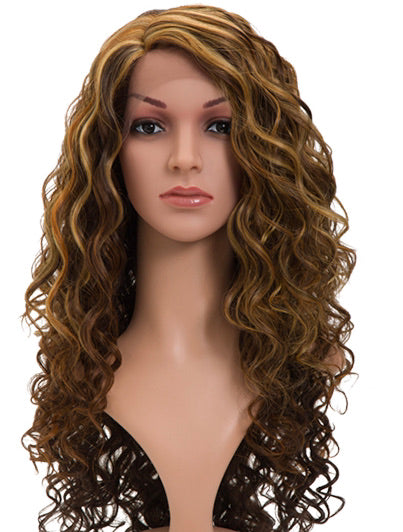Sandy Long Curly Synthetic L Parting Lace Wig Mixed Colour
