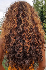Sandy Long Curly Synthetic L Parting Lace Wig Mixed Colour