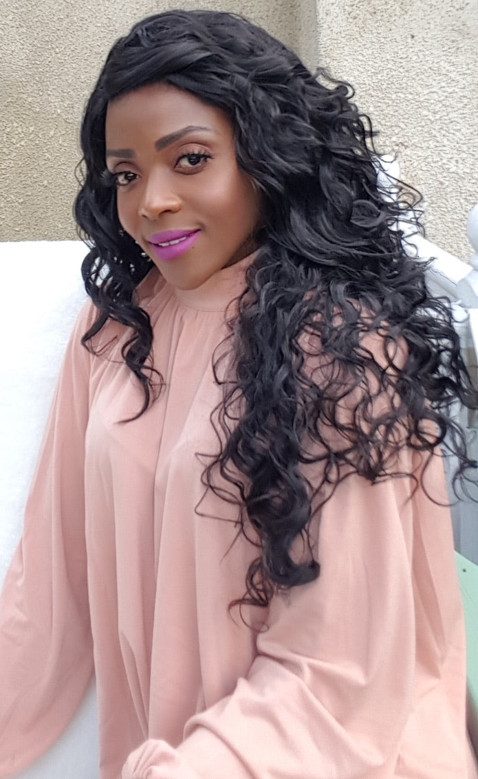 Sandy Long Curly Synthetic L Parting Lace Wig Mixed Colour