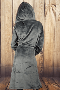 Ladies Hooded Premium Plush Dressing Gown Bavarian Grey