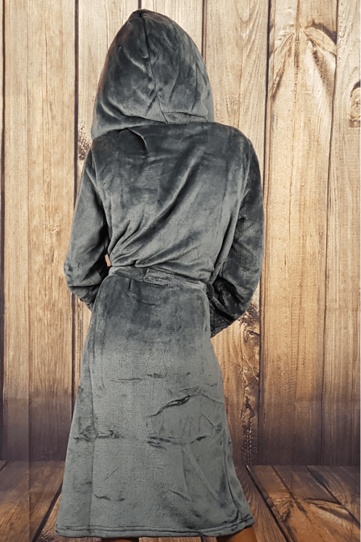 Ladies Hooded Premium Plush Dressing Gown Bavarian Grey