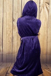Ladies Hooded Premium Plush Dressing Gown Purple Damson