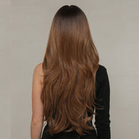 Nicola - Long Natural Wavy Black Brown Ombre Wig with Bangs