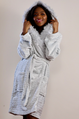 Ladies Hooded Premium Plush Dressing Gown Lunar Silver