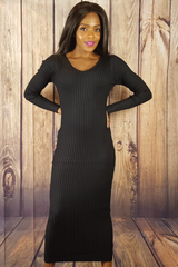 Classic Knit V-Neck Ribbed Dress