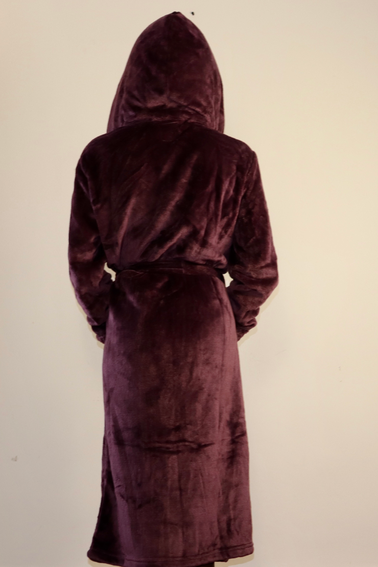 Ladies Hooded Premium Plush Dressing Gown Tuscan Wine
